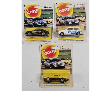 CORGI Juniors on racing car picture backs (3) - All carded vehicles are mint on card. Cardbacks vary from Good to Very Good. 