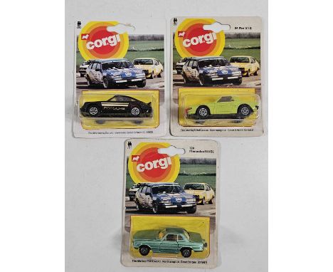 CORGI Juniors on racing car picture backs (3) - All carded vehicles are mint on card. Cardbacks vary from Good to Very Good. 
