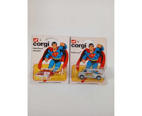 A pair of CORGI Juniors 'Superman' #6 Daily Planet Jetcopter and #47 Superman van (2) - All carded vehicles are mint on card.
