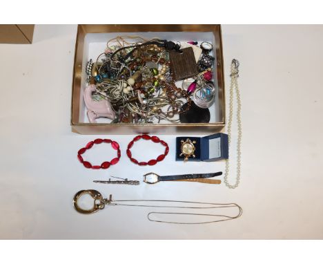 A box containing vintage and other costume jewellery; and a watch in the form of a turtle numbered to the back of the case 35