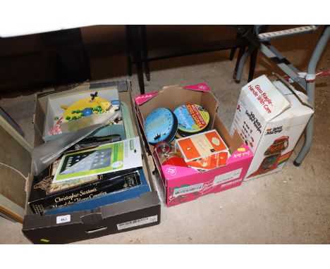 A box containing vintage toys, a Jelly Bean machine etc.