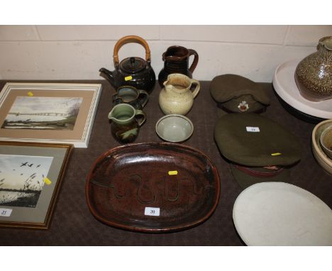 A collection of various glazed Studio Pottery items to include three Winchcombe examples and one David Frith 