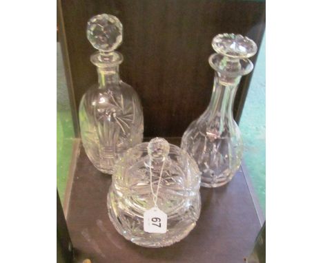 Two cut crystal decanters and Edinburgh crystal glass bowl with lid