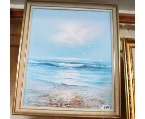 A modern oil on canvas seascape with seagulls