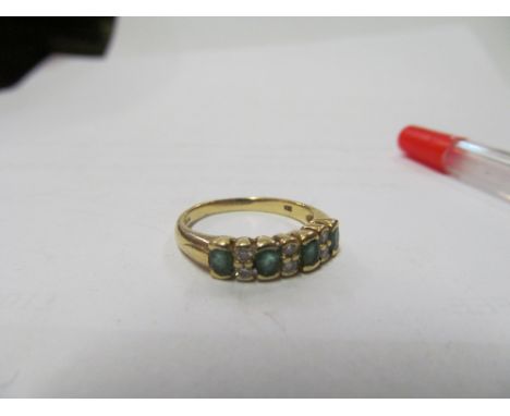 A 9ct gold ten stone diamond and green stone ring 3gm, size O