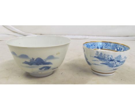 A Caughley style Chinoiserie bowl and a blue and white Oriental bowl landscape (chip to rim and hairline crack)