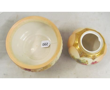 A Royal Worcester jar decorated leaves (no lid) and a jardinière