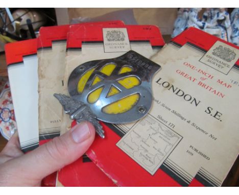 Some Ordnance Survey maps and AA badge