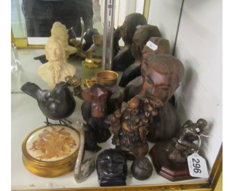 An onyx lighter, treen and other figures et cetera