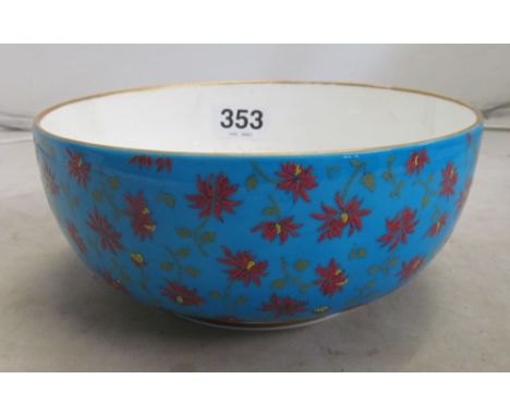 A Minton bowl turquoise ground decorated red and yellow flowers gilt run rim 8"
