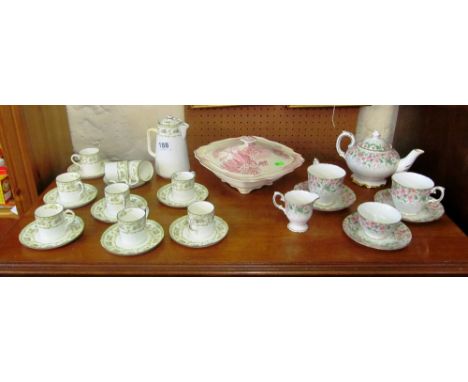 A Staffordshire ‘Maytime’ breakfast set (one plated missing), Adderley’s part coffee set and a Myott tureen 
