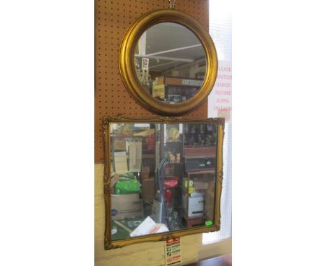 A gilt rectangular mirror and a circular gilt framed mirror
