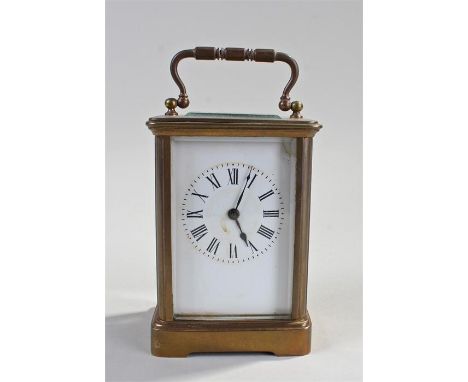 French carriage clock, with a white enamel dial, Roman hours, 14cm high