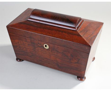 19th Century rosewood tea caddy, of sarcophagus form