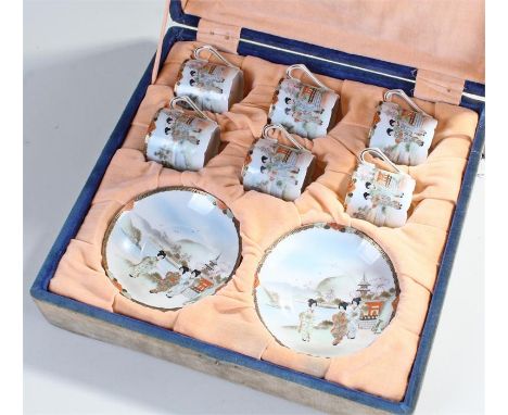 Japanese tea set, six piece with saucers, cased