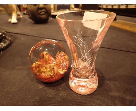 Caithness vase and a Caithness paperweight signed TVG 