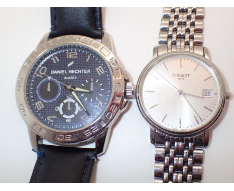 Gents Daniel Hechter stainless steel quartz watch on leather strap and gents Tissot stainless steel quartz wristwatch on matc