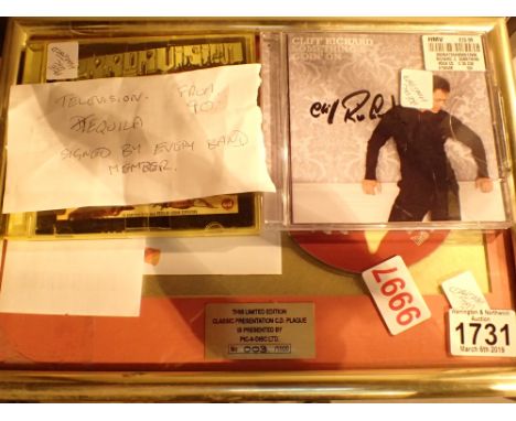 Framed Gavin Rosedale CD Band Bush and two others Tequila signed by Band and signed Cliff Richard CD unopened