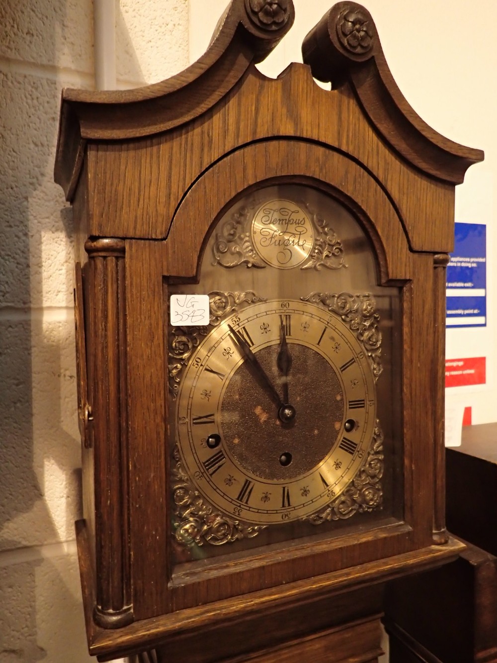 Grandmother Tempus Fugit clock with Westminster chime brass dial key and pendulum