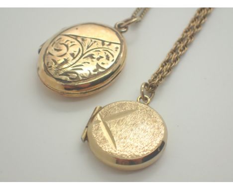 9ct yellow gold back and front locket on plated charm and a rolled gold locket 