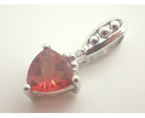 9ct white gold trillion cut garnet and diamond pendant