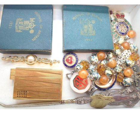 Two boxed 1951 crowns enamel badges etc