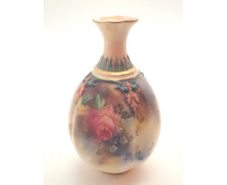 Royal Worcester bulbous Hadleys Roses vase H: 10 cm