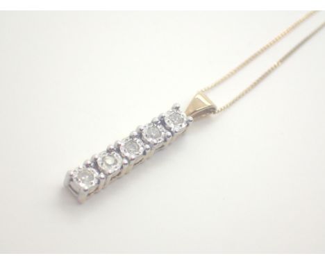 9ct gold five stone diamond pendant on 9ct gold necklace 2.2g