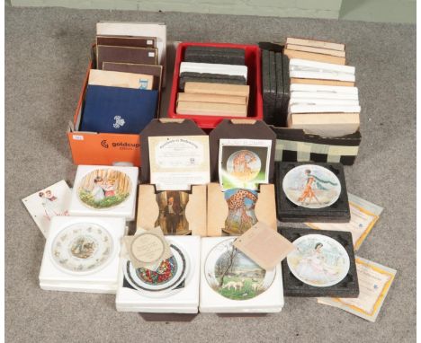 Three boxes of boxed cabinet plates. Includes Wedgwood, Limoges, Edwin Knowles, Aynsley, Royal Worcester etc. (30 in total). 