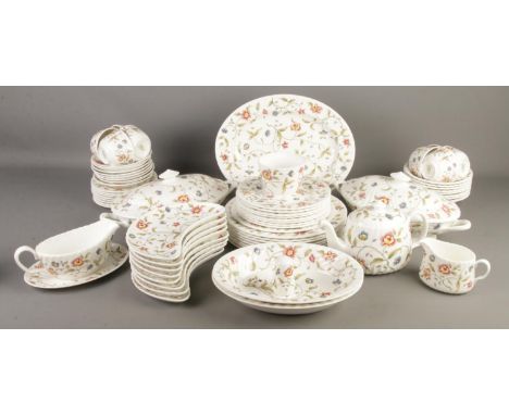 A large quantity of Minton tea/dinnerwares in the Tapestry design. Includes teapot, tureens, cups &amp; saucers, etc.  