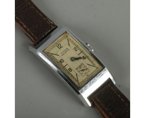 A gents stainless steel Titus Geneve manual wristwatch. Watch case 4.2cm x 2.3cm.  Running.