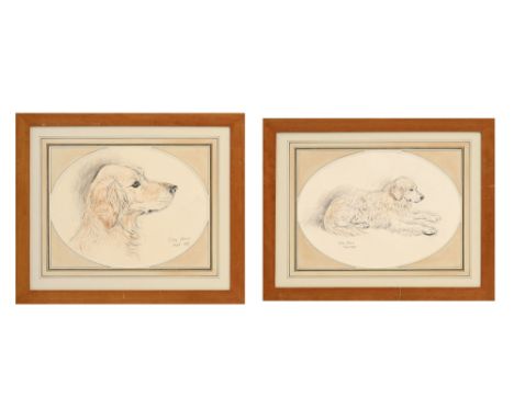François de Poret (1933), Portraits de labrador, 1989, paire de pastels et fusain sur papier, signés et datés "sept. 1989", 3