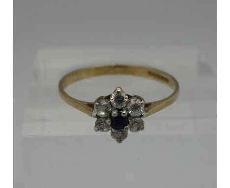 A 9ct gold, sapphire and cubic zirconia ring, weight 1.1g, size M