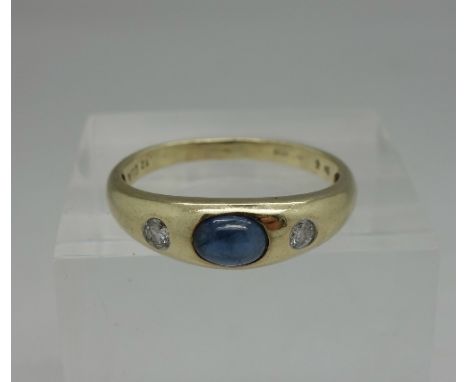 A 9ct gold, diamond and cabochon sapphire ring, weight 2.1g, size Q