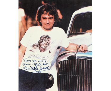 Comedian Dudley Moore signed super 10 x 8 colour photo to Sean, leaning against a white Rolls Royce, scarce. Dudley Stuart Jo