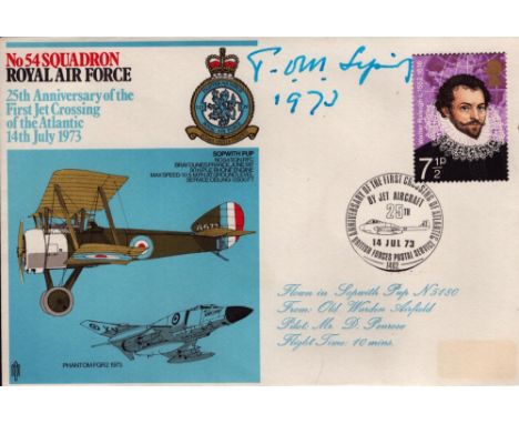 Aviation Pioneer Sir Tom Sopwith signed 54 sqn Sopwith Pup flown RAF cover. Sopwith became interested in flying after seeing 