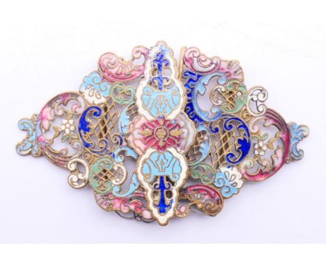 An enamel nurse's buckle. 9 cm x 6 cm closed.
