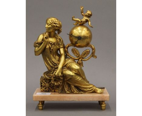 A 19th century ormolu figural mantle clock. 28 cm high.