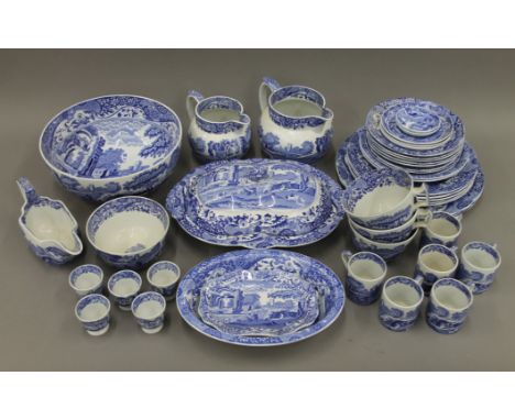 A quantity of Spode blue and white Italian pattern porcelain. The sauce boat 19 cm long.