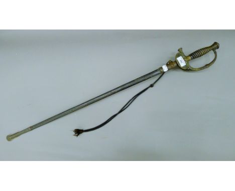 A 19th century French Naval officer's sword in scabbard. 94 cm long.