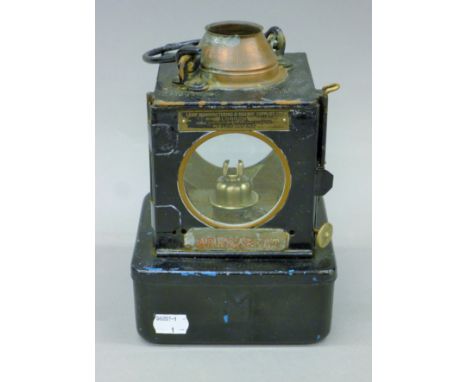 A Midland Railway lamp inner with burner marked 'Newmarket' circa 1930's. 29.5 cm high overall.
