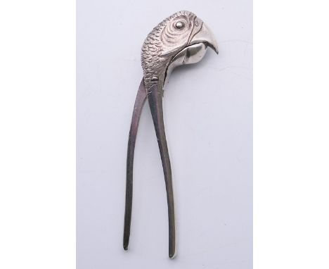 An Asprey silver plated nut cracker formed as a parrot's head.  15 cm high.   