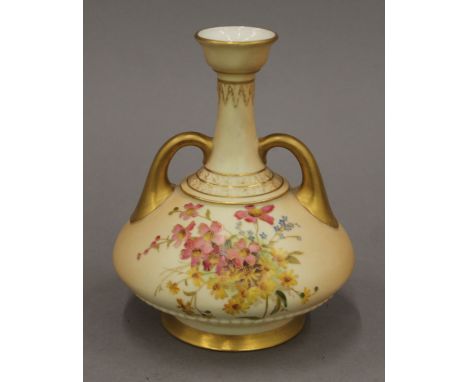 A Royal Worcester blush ivory porcelain vase. 16 cm high.