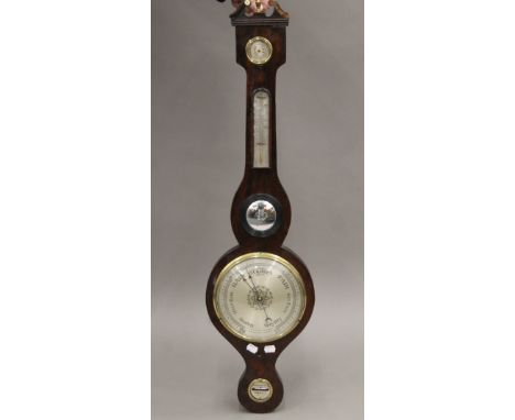 A 19th century rosewood banjo barometer. 96 cm long.