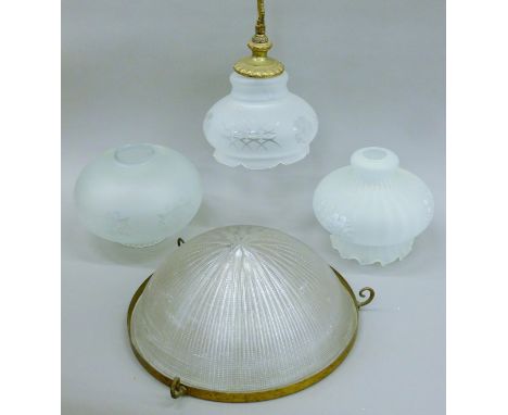 A vintage plaffonier, a hanging light and two shades. The former 40 cm diameter.