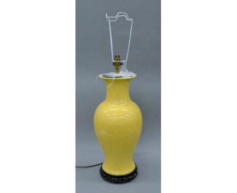 A Chinese yellow ground porcelain table lamp. 50 cm high.