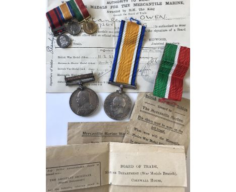 A MERCHANT MARINE GROUP INCLUDING TRANSPORT MEDAL. A Transport Medal with S. Africa 1899-1902 clasp named to S.H. Owen and a 