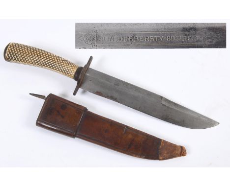 A WILKINSON FIGHTING KNIFE NAMED TO MAJOR RICHARD HUBBERSTY OF THE 89th REGIMENT. A bone handled fighting knife by Wilkinson 