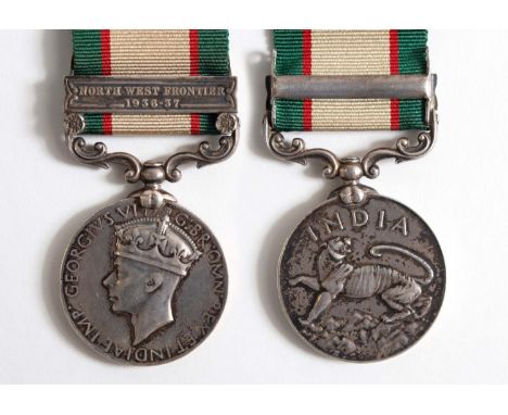 AN INDIA GENERAL SERVICE MEDAL 1936-39. An India General Service Medal with North West Frontier, 1936-37 clasp. With obscured