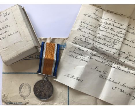 A BRITISH WAR MEDAL TO A CASUALTY OF THE R.N.A.S. A First World War British War Medal named to F.27454 W.Moore A.M. 2 R,N.A.S